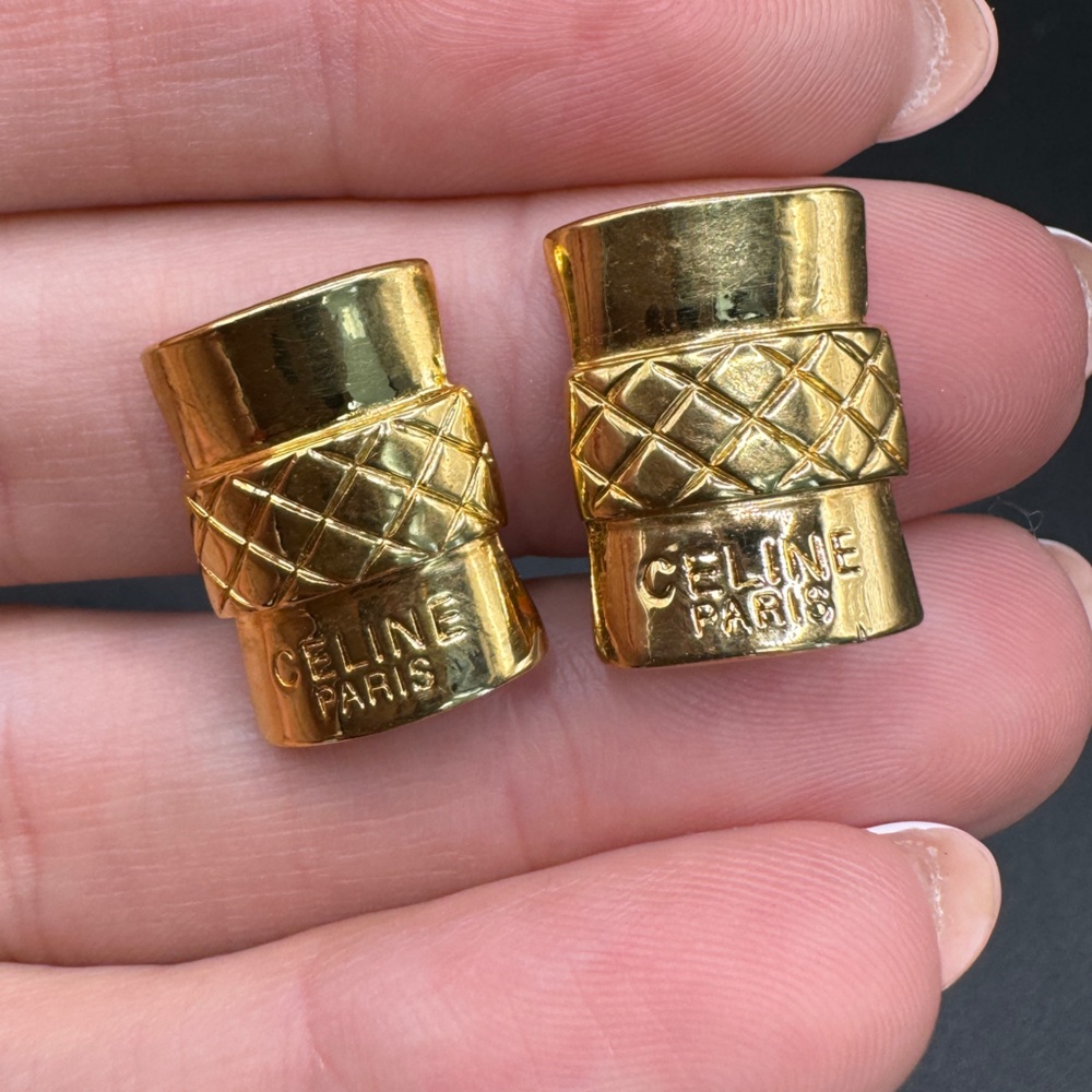 LOT 1042 24K gold plated Celine vintage clip ok earrings EUC - Picture 10 of 13